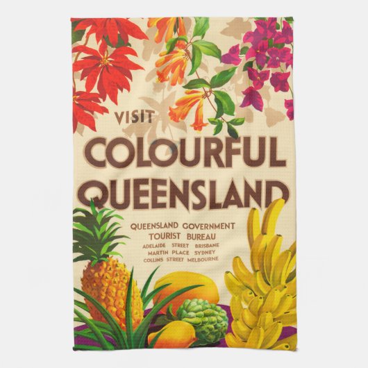 Kleurrijke tropische vruchten en bloemen theedoek (Verticaal)