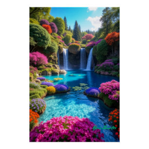 Kleurrijke Tropische Waterval Droomlandschap Kunst Perfect Poster