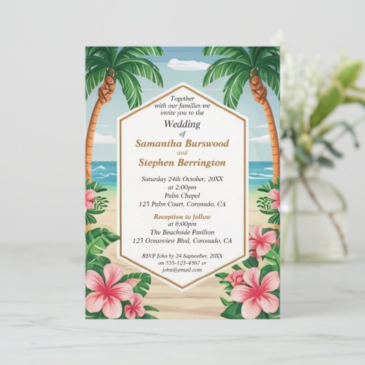 Kleurrijke Tropische Waterverf Bruiloft Receptie Kaart (Staand voorkant)