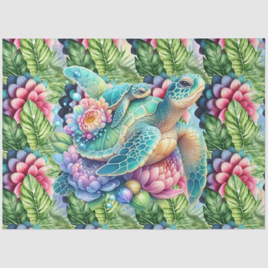 Kleurrijke Tropische Zeeen Schildpadden Mama & Bab Tissuepapier (Voorkant)