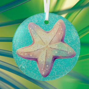 Kleurrijke Tropische Zeester Kerstvakantie  Glas Ornament