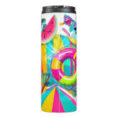 Kleurrijke tropische zomer aangepaste naam thermosbeker (Achterkant)