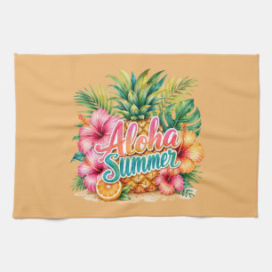 Kleurrijke Tropische Zomer Keukenhanddoek. Theedoek