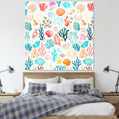 Kleurrijke tropische zomer koraal zeeschelp canvas afdruk (Insitu (Slaapkamer))