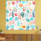 Kleurrijke tropische zomer koraal zeeschelp canvas afdruk (Insitu (Woonkamer))