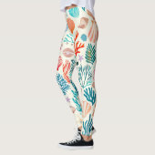 Kleurrijke tropische zomer koraal zeeschelp leggings (Links)