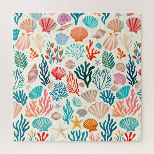 Kleurrijke tropische zomer koraal zeeschelp legpuzzel (Verticaal)