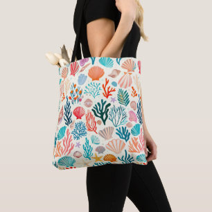 Kleurrijke tropische zomer koraal zeeschelp tote bag