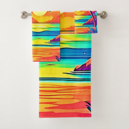 Kleurrijke Tropische Zonsondergang Kunst Bad Handdoek