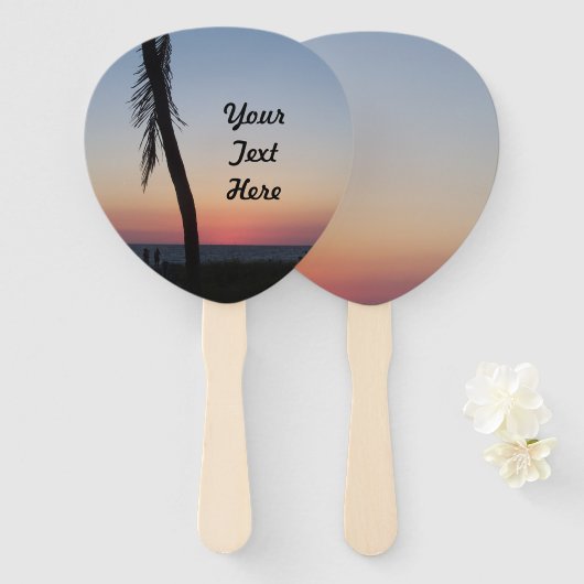 Kleurrijke tropische zonsondergang op handbediende handwaaier (Voorkant en achterkant)