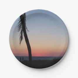 Kleurrijke tropische zonsondergang op papieren bor papieren bordje