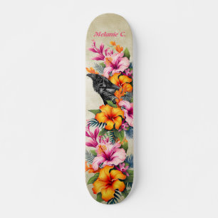Kleurrijke tropische zwarte raaf persoonlijk skateboard