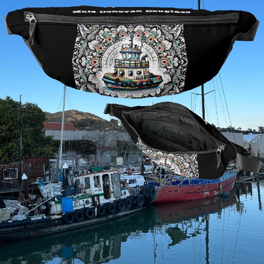 Kleurrijke Tugboat Zwart-wit Mandala Patroon Heuptasje