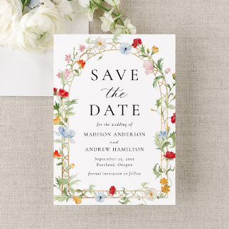 Kleurrijke Tuin Bloemboog Bruiloft Save The Date