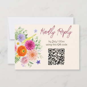 Kleurrijke Tuin Bloemen Trouw Website QR Code RSVP Kaartje