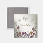 Kleurrijke tuin bloemen vlinders gouden rustiek magneet (Voorkant / Achterkant)