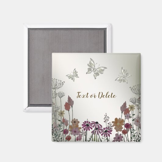 Kleurrijke tuin bloemen vlinders gouden rustiek magneet (Voorkant / Achterkant)