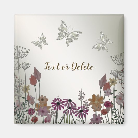 Kleurrijke tuin bloemen vlinders gouden rustiek magneet (Voorkant)