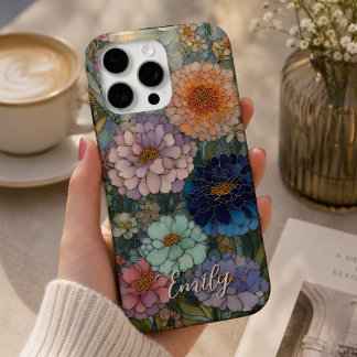 Kleurrijke Tuin Bloemige Gebrandschilderde Glas Ge iPhone 16 Pro Max Hoesje