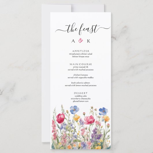 Kleurrijke Tuin Boho Wilde Bloemen Trouwmenu (Voorkant)