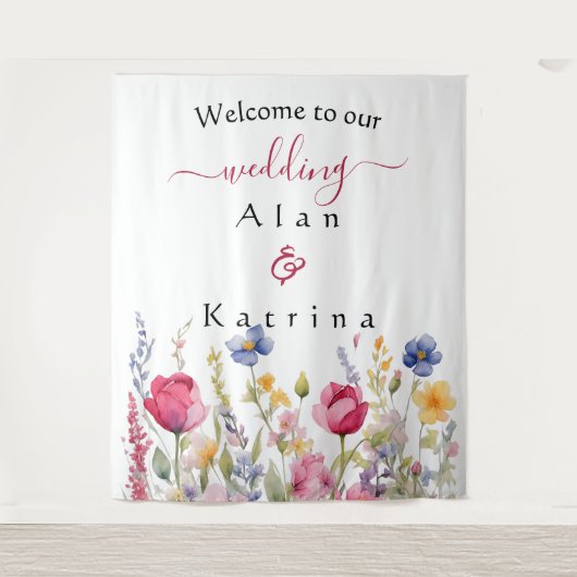 Kleurrijke tuin Boho Wildflower Wandkleed (Voorkant)