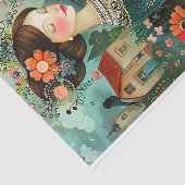 KLEURRIJKE TUIN MEISJE MET BLOEMEN DECOUPAGE TISSUEPAPIER (Detail)