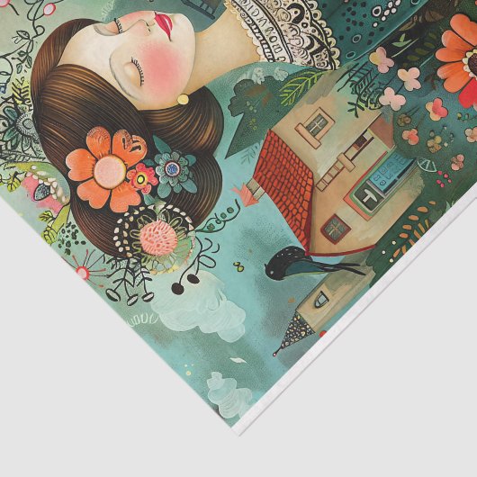 KLEURRIJKE TUIN MEISJE MET BLOEMEN DECOUPAGE TISSUEPAPIER (Detail)