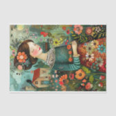 KLEURRIJKE TUIN MEISJE MET BLOEMEN DECOUPAGE TISSUEPAPIER (Voorkant)