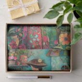KLEURRIJKE TUIN MEISJE MET BLOEMEN DECOUPAGE TISSUEPAPIER (Geschenk)