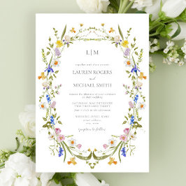 Kleurrijke  Tuin Monogram Bruiloft Kaart