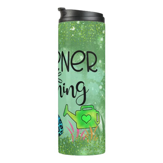 Kleurrijke Tuin Ontwerp "Tuinier in Training" Thermosbeker (Geroteerd rechts)