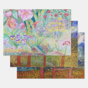 Kleurrijke tuin plat inpakpapier vel