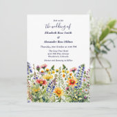 kleurrijke tuin van wilde bloemen bruiloft kaart (Staand voorkant)