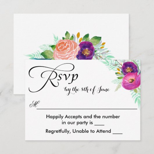 Kleurrijke Tuin Waterverf Bloemen RSVP (Voorkant / Achterkant)