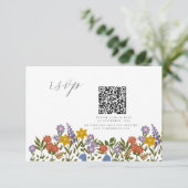 Kleurrijke Tuin waterverf Wildflower QR bruiloft RSVP Kaartje (Staand voorkant)