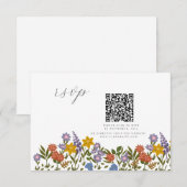Kleurrijke Tuin waterverf Wildflower QR bruiloft RSVP Kaartje (Voorkant / Achterkant)