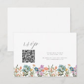 Kleurrijke Tuin waterverf Wildflower QR bruiloft RSVP Kaartje (Voorkant / Achterkant)