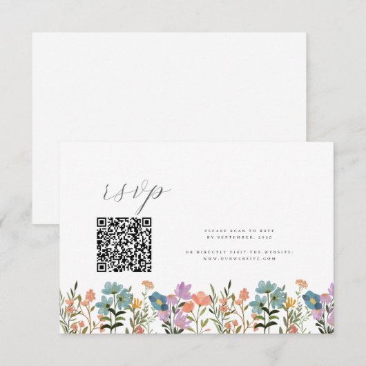 Kleurrijke Tuin waterverf Wildflower QR bruiloft RSVP Kaartje (Voorkant / Achterkant)