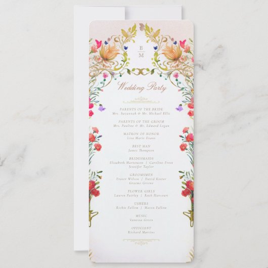 Kleurrijke  Tuin Wedding Ceremony Programma (Achterkant)