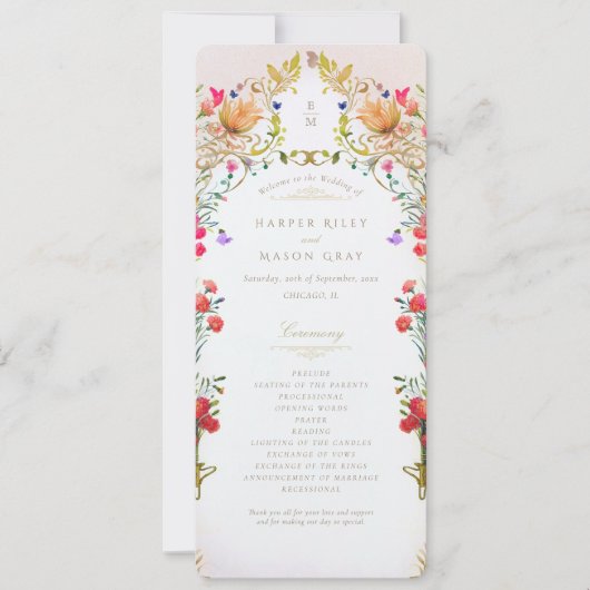 Kleurrijke  Tuin Wedding Ceremony Programma (Voorkant)