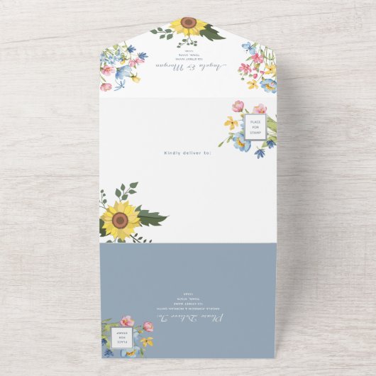 Kleurrijke tuin Wildflower bruiloft All In One Uitnodiging (Buitenkant)