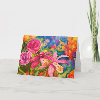 Kleurrijke Tuin Zijde Kunst Dank u Opmerking Bedankkaart