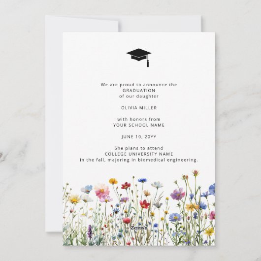 Kleurrijke tuinbloemen Afstuderen aankondiging (Achterkant)
