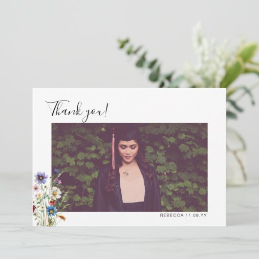 Kleurrijke tuinbloemen Afstuderen Dank u foto Bedankkaart