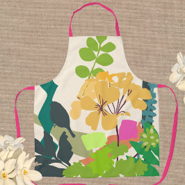 Kleurrijke Tuinbloemen en Vogelsilhouet Schort