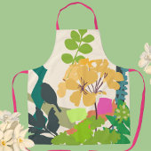 Kleurrijke Tuinbloemen en Vogelsilhouet Schort
