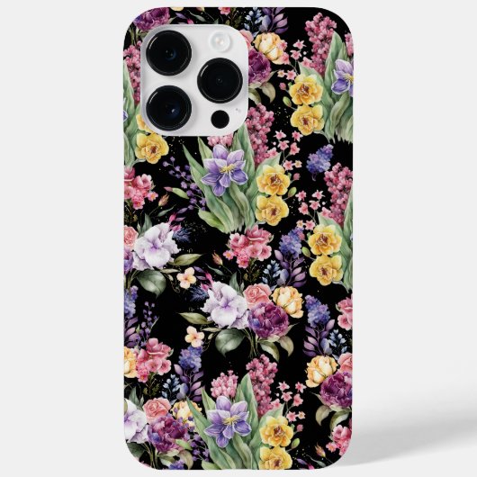 Kleurrijke tuinbloemen op zwarte achtergrond Case-Mate iPhone case (Achterkant)