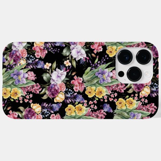 Kleurrijke  tuinbloemen op zwarte achtergrond Case-Mate iPhone case (Achterkant (horizontaal))