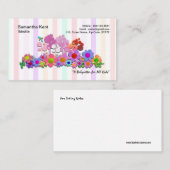 Kleurrijke tuinbloemen  strepes Babysitter Visitekaartje (Voorkant / Achterkant)