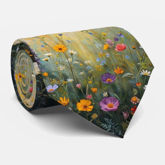 Kleurrijke Tuinbloemen Wildflower Meadow Stropdas (Opgerold)